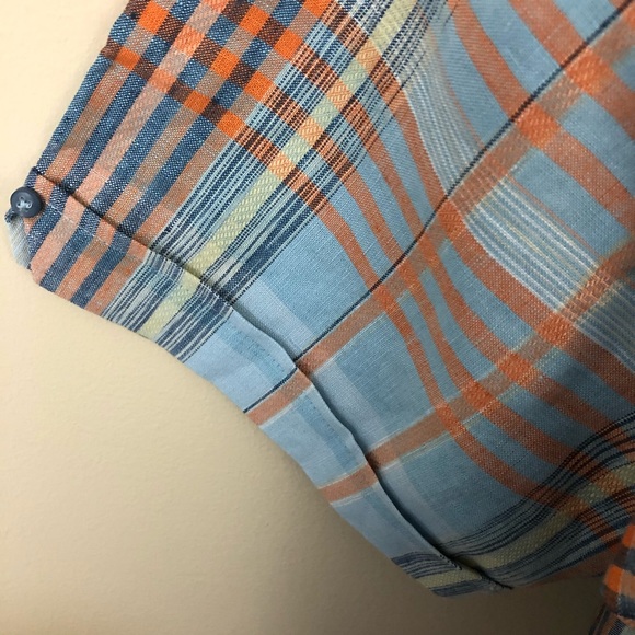 Cubavera Shirt Mens L 100% Linen Blue Orange Plaid Short Sleeve - Picture 7 of 11